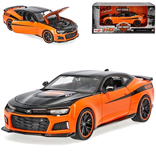 alles-meine.de GmbH Chevrolet Camaro Coupe ZL1 Orange mit Schwarz Harley Davidson Edition 6. Generation Ab 2015 Version Ab 2017 1/24 M*a*i*s*t*o Modell Auto mit individiuellem Wu.. von alles-meine.de GmbH