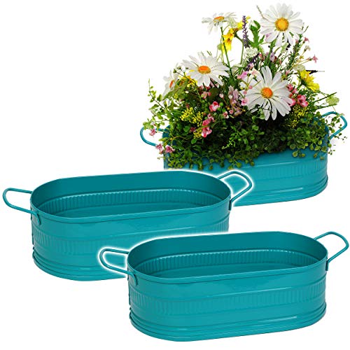 alles-meine.de GmbH Design - Blumentopf/Pflanzkübel/Pflanzschale - Metall - türkis blau/Mint - OVAL - 28 cm - frostsicher - MITTEL groß - mit Henkel - Eimer/Dekotopf - Üb.. von alles-meine.de GmbH