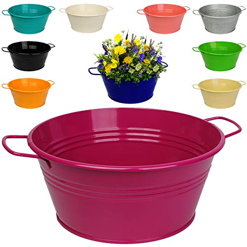 alles-meine.de GmbH Design - Topf - Blumentopf/Pflanzkübel/Pflanzschale - Metall - metallic grau/anthrazit - 25 cm - RUND - frostsicher - MITTEL groß - mit Henkel - Eimer /.. von alles-meine.de GmbH