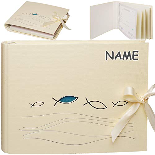 alles-meine.de GmbH Erinnerungsalbum/Fotoalbum Kommunion - Firmung - Konfirmation Mein besonderer Tag - inkl. Name - Ichthys - Creme - Buch Gebunden - blanko weiß - 50 Seit.. von alles-meine.de GmbH