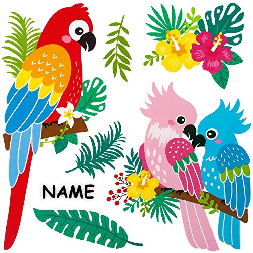 alles-meine.de GmbH Fenster Sticker Motivwahl Kinder & Erwachsene - 6 TLG. Set - Papagei & Blumen - Dschungel - inkl. Name - statisch haftend - selbstklebend + wiederverwendb.. von alles-meine.de GmbH