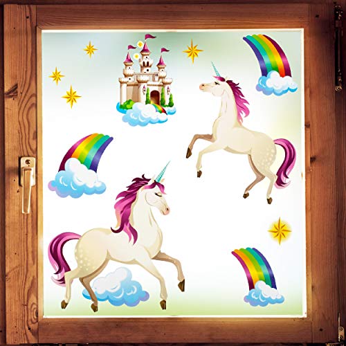 alles-meine.de GmbH Fensterbilder Motivwahl 11 TLG. Set - Einhorn - Regenbogen & Sterne - statisch haftend - selbstklebend + wiederverwendbar - Set Sticker Fenstersticker Auf.. von alles-meine.de GmbH