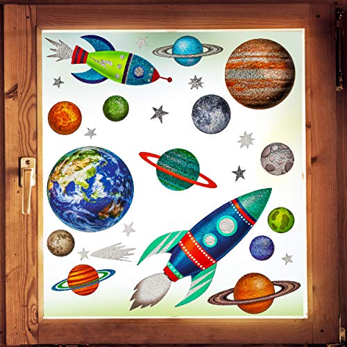 alles-meine.de GmbH Fensterbilder Motivwahl 3 * 26 TLG. Set - Fensterbilder - Glitzer - Motivwahl - Rakete - Planeten & Weltall - statisch haftend - selbstklebend + wiederverw.. von alles-meine.de GmbH
