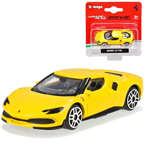 alles-meine.de GmbH Ferrari 296 GTB Coupe Gelb Ab 2022 1/64 Burago Modell Auto mit individiuellem Wunschkennzeichen von alles-meine.de GmbH