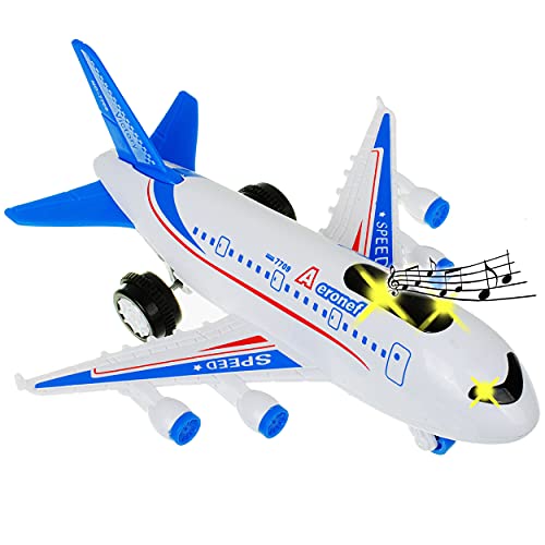 alles-meine.de GmbH Flugzeug - Sound/Geräusche - Musik + Licht - mit Schwungrad Antrieb - 18 cm - blau - bewegliche Räder - zum Aufziehen & Fahren/Aufziehfahrzeug/Aufziehsp.. von alles-meine.de GmbH