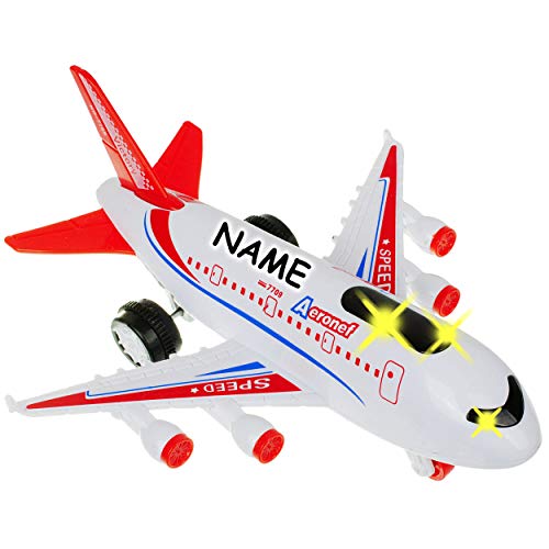 alles-meine.de GmbH Flugzeug - Sound/Geräusche - Musik + Licht - mit Schwungrad Antrieb - inkl. Name - 18 cm - rot - bewegliche Räder - zum Aufziehen & Fahren/Aufziehfahrzeug.. von alles-meine.de GmbH
