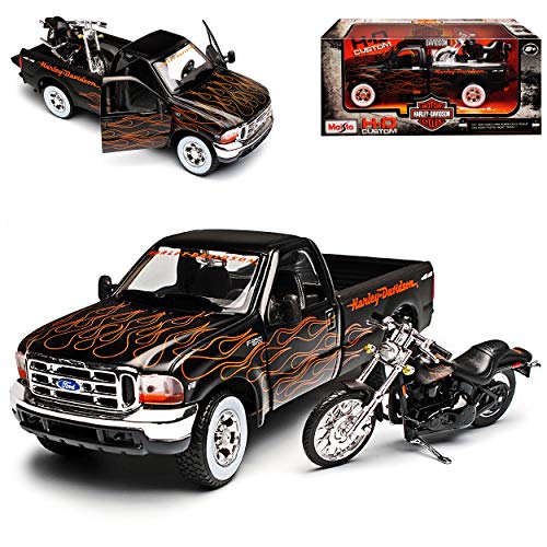 alles-meine.de GmbH Ford F350 1999 Schwarz Orange mit Motorrad 2002FXSTB Night Train HarIey Davdson 1/24 Modell Auto mit individiuellem Wunschkennzeichen alles-meine.de GmbH Ford F350 1999 Schwarz Orange mit Motorrad 2002FXSTB Night Train HarIey Davdson 1/24 Modell Auto mit individiuellem Wunschkennzeichen von alles-meine.de GmbH