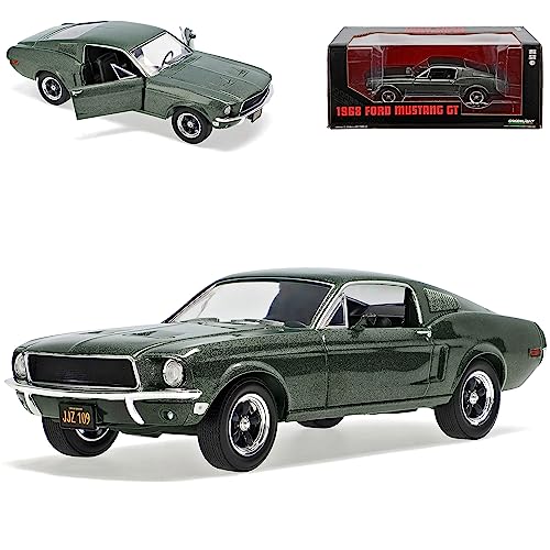 alles-meine.de GmbH Ford Mustang Grün Coupe bekannt aus Bullitt Steve McQueen 1968 1/24 Greenlight Modell Auto mit individiuellem Wunschkennzeichen von alles-meine.de GmbH