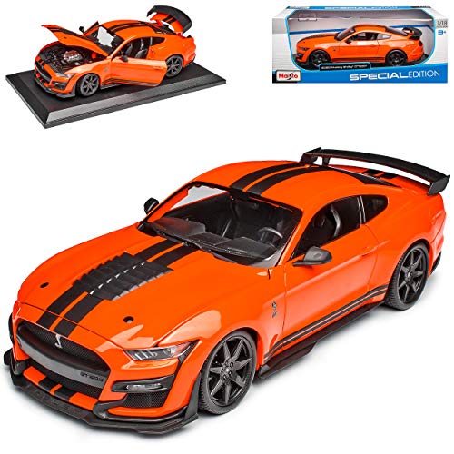alles-meine.de GmbH Ford Shelby Mustang GT500 VI Coupe Orange mit Streifen in Schwarz Modell Ab 2014 Version Ab 2020 1/18 Modell Auto mit individiuellem Wunschkennzeichen von alles-meine.de GmbH