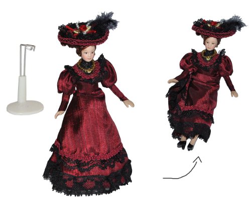 alles-meine.de GmbH Frau/Mutter - Puppe für Puppenstube Maßstab 1:12 - Porzellan Barock Kleid rot - Puppen mit echten Haaren - Biegepuppen Familie Biegepuppe Nostalgie Porzella.. von alles-meine.de GmbH