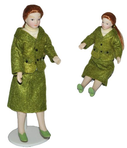 alles-meine.de GmbH Frau - Mutter - Puppe für Puppenstube - Maßstab 1:12 - Porzellan Puppen mit echten Haaren - Biegepuppen Familie Biegepuppe Nostalgie Porzellanpuppe Puppenhaus von alles-meine.de GmbH