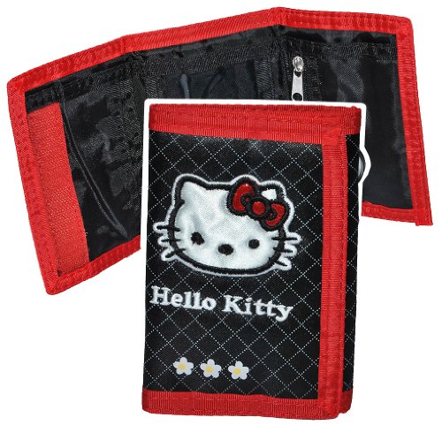 alles-meine.de GmbH Geldbörse Hello Kitty Blumen schwarz - Geldbeutel Portemonnaie für Kinder - Geld Buskarte Geldtasche Mädchen pink - mit durchsichtigen Einschubfach von alles-meine.de GmbH
