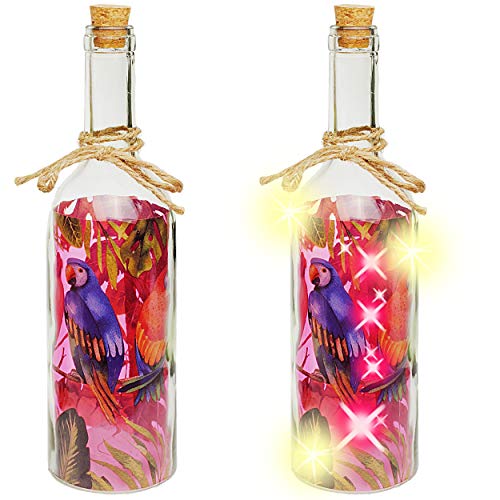 alles-meine.de GmbH Glas - LICHT Dekoflasche - 5 Stück LED - Papagei & Tropen Blätter - rosa/pink - Lichtflasche/Flasche mit Licht - 30 cm - Batterie betrieben - warmweiß - F.. von alles-meine.de GmbH
