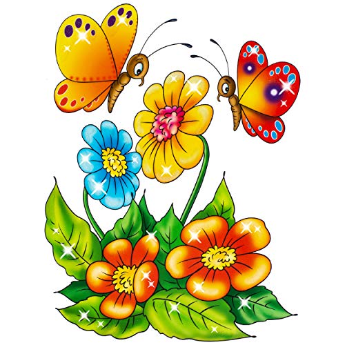 alles-meine.de GmbH Glitzer - Fensterbild Motivwahl Blumen & Schmetterlinge - statisch haftend - selbstklebend + wiederverwendbar - Set Sticker Fenstersticker Aufkleber - Fen.. von alles-meine.de GmbH