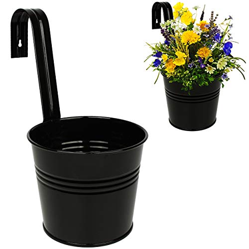 alles-meine.de GmbH Hänge - Blumentopf/Geländertopf/Pflanztopf - Metall - Ø 17 cm - schwarz - Hängend/mit Haken & Halterung RUND - Aufhängen - groß - mit Henkel - Eimer / .. von alles-meine.de GmbH