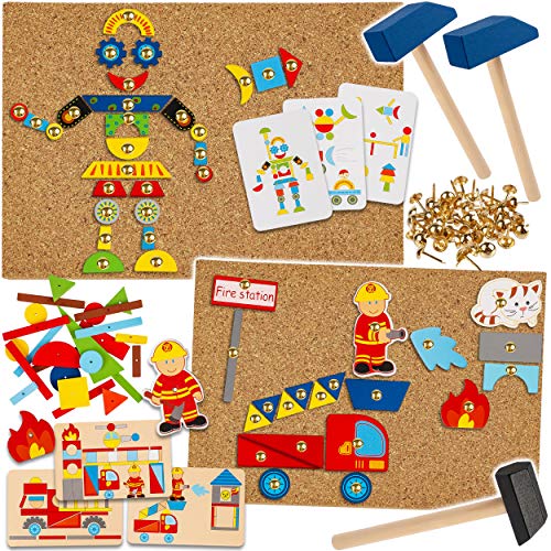 alles-meine.de GmbH Hammerspiel - 411 Teile Roboter & Feuerwehr/für Kinder - Klopfspiel Nagelspiel - Hämmerchenspiel - Holz bunt Nagel Hammer - Hämmerchen mit Korkplatte & Vo.. von alles-meine.de GmbH