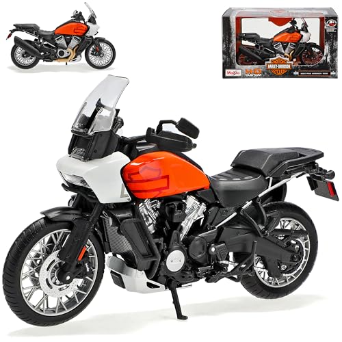 alles-meine.de GmbH Harley Davidson 2021 Pan America 1250 Orange mit Weiss und Schwarz 1/12 M*a*i*s*t*o Modell Motorrad mit individiuellem Wunschkennzeichen von alles-meine.de GmbH