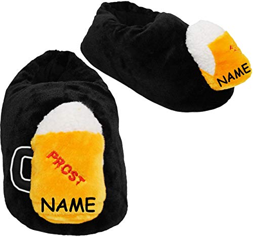 alles-meine.de GmbH Hausschuhe/Pantoffel - Bierkrug - incl. Name - Größe Gr. 43-44 - 45-46 - 47-48__ schön warm__ Plüschhausschuh/Bierglas/Maßkrug - Humpen - fü.. von alles-meine.de GmbH