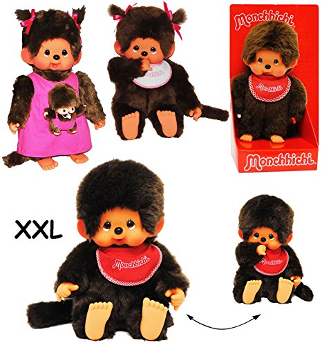 alles-meine.de GmbH Junge XXL - Monchhichi - 45 cm - Kuscheltier/Plüschtier - mit rotem Lätzchen - Monchichi - groß - AFFE - Schmusepuppe Kinderplüsch - weich roter Latz - .. von alles-meine.de GmbH