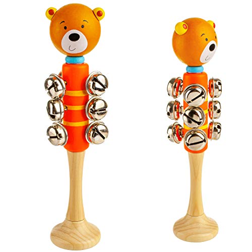 alles-meine.de GmbH Kinder Rasseln/Musikinstrumente Modell & Farbwahl 2er Set - Schellenstab - Rasseln/Schellenrassel - Holz - Teddy Bär - Musikintrument/Musik für BAB.. von alles-meine.de GmbH