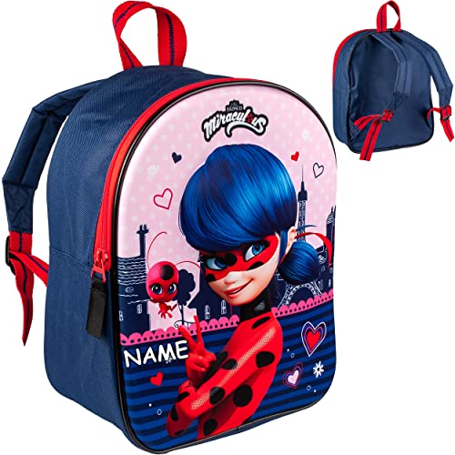 alles-meine.de GmbH Kinder Rucksack 3D Effekt Miracul. - Ladybug und Cat Noir - inkl. Name - Tasche - wasserfest & beschichtet - Kinderrucksack groß Kind - Jungen Mädchen - K.. von alles-meine.de GmbH