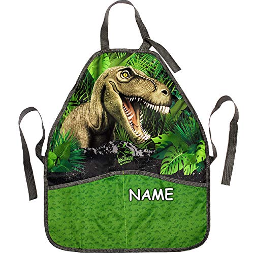 alles-meine.de GmbH Kinderschürze/Schürze - Dinosaurier - Dino/Tyrannosaurus Rex - inkl. Name - größenverstellbar - mit 2 Taschen - mitwachsend - universal/beschichtet & wa.. von alles-meine.de GmbH