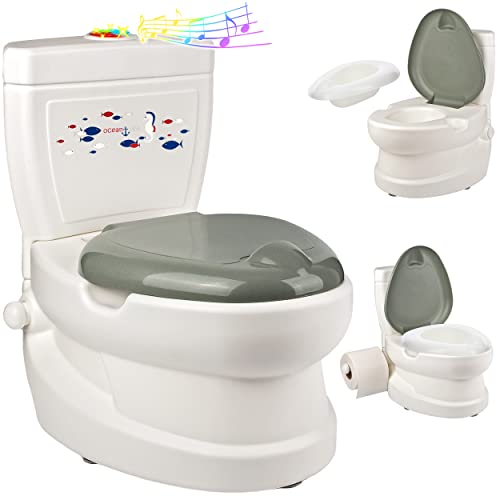 alles-meine.de GmbH Kindertoilette/Töpfchen Spülgeräusch + Licht Fische & Seepferdchen mit Wasserspülung Sound - Nachttopf/Babytopf - mit Deckel - weiß - Musik - Toilet.. von alles-meine.de GmbH