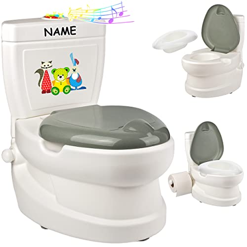 alles-meine.de GmbH Kindertoilette/Töpfchen Spülgeräusch + Licht Tierfreunde - inkl. Name mit Wasserspülung Sound - Nachttopf/Babytopf - mit Deckel - weiß - Musik - TOI.. von alles-meine.de GmbH