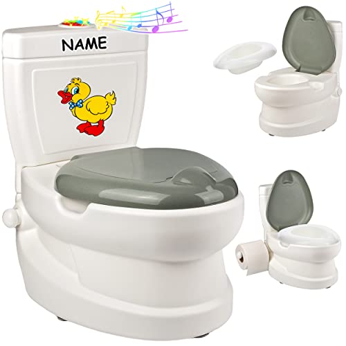 alles-meine.de GmbH Kindertoilette/Töpfchen Spülgeräusch + Licht Ente - inkl. Name mit Wasserspülung Sound - Nachttopf/Babytopf - mit Deckel - weiß - Musik - Toilettent.. von alles-meine.de GmbH
