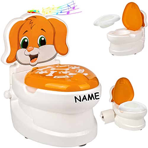 alles-meine.de GmbH Kindertoilette/Töpfchen Spülgeräusch + Licht Hund - inkl. Name mit Wasserspülung Sound - Nachttopf/Babytopf - mit Deckel - weiß - Musik - Toilettent.. von alles-meine.de GmbH