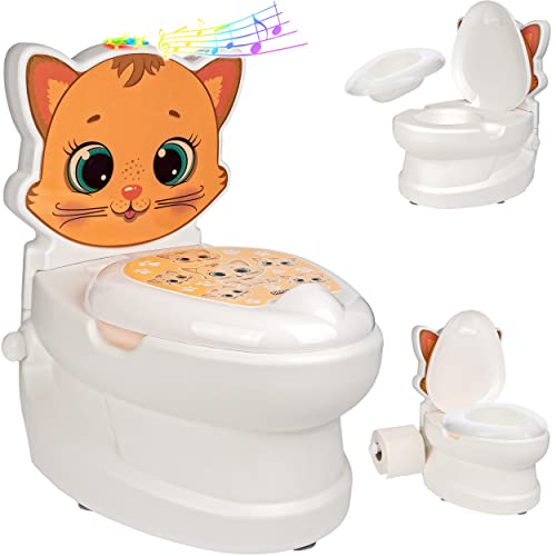 alles-meine.de GmbH Kindertoilette/Töpfchen Spülgeräusch + Licht Katze mit Wasserspülung Sound - Nachttopf/Babytopf - mit Deckel - weiß - Musik - Toilettentrainer - BAB.. von alles-meine.de GmbH