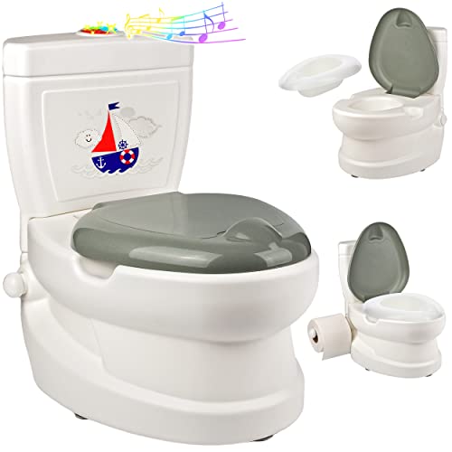 alles-meine.de GmbH Kindertoilette Spülgeräusch + Licht Effekt - Wasserspülung Modell wählbar Töpfchen/Nachttopf/Babytopf - mit Deckel - weiß - Musik - Toilettentrainer.. von alles-meine.de GmbH