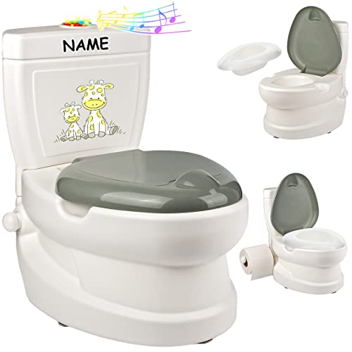 alles-meine.de GmbH Kindertoilette Spülgeräusch + Licht Effekt - Wasserspülung Modell wählbar inkl. Name -Töpfchen/Nachttopf/Babytopf - mit Deckel - weiß - Musik - Toil.. von alles-meine.de GmbH