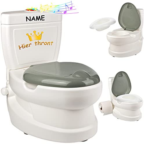 alles-meine.de GmbH Kindertoilette Spülgeräusch + Licht Effekt - Wasserspülung Modell wählbar inkl. Name -Töpfchen/Nachttopf/Babytopf - mit Deckel - weiß - Musik - Toil.. von alles-meine.de GmbH