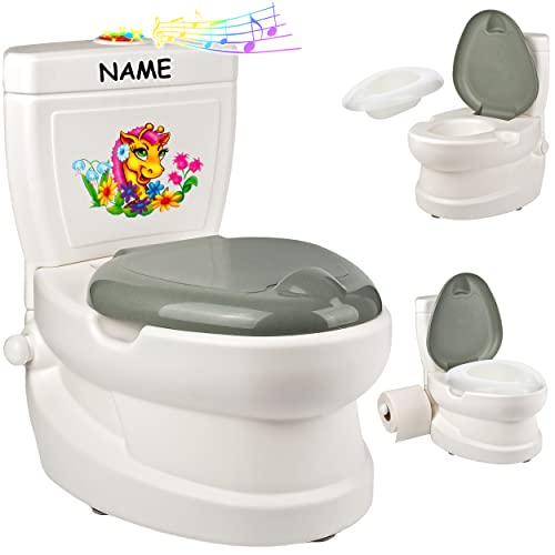 alles-meine.de GmbH Kindertoilette Spülgeräusch + Licht Effekt - Wasserspülung Modell wählbar inkl. Name -Töpfchen/Nachttopf/Babytopf - mit Deckel - weiß - Musik - Toil.. von alles-meine.de GmbH