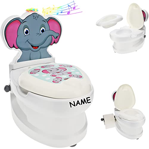 alles-meine.de GmbH Kindertoilette Spülgeräusch + Licht Effekt - Wasserspülung Modell wählbar inkl. Name -Töpfchen/Nachttopf/Babytopf - mit Deckel - weiß - Musik - Toil.. von alles-meine.de GmbH