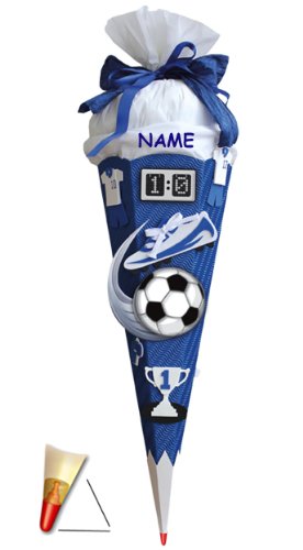 Komplettset: Bastelset Schultüte - Fußball - blau/weiß - 85 cm - incl. Namen - mit Holzspitze - Zuckertüte Roth - ALLE Größen - 6 eckig - Fußballer Fuss.. von alles-meine.de GmbH