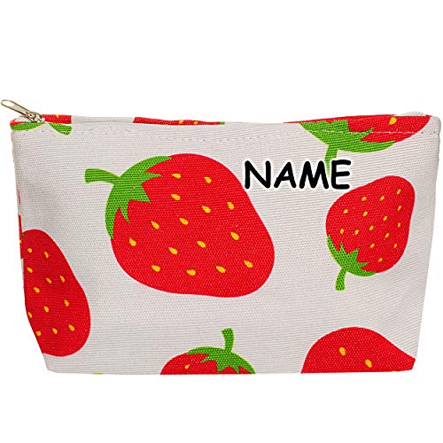 alles-meine.de GmbH Kosmetiktasche/Waschtasche - Erdbeere - inkl. Name - Kulturbeutel/Schminktasche - Kulturtasche - Kosmetiktäschchen - kleine Reisetasche/Stiftetasche - E.. von alles-meine.de GmbH