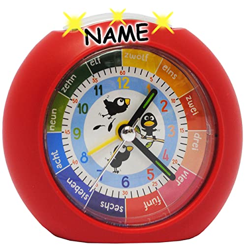 alles-meine.de GmbH LED Licht - Kinderwecker - Analog - lustige Vögel - rot - incl. Name - Lernwecker - + -1 Minuten Schritten Anzeiger - Lernzifferblatt - für Kinder/große.. von alles-meine.de GmbH