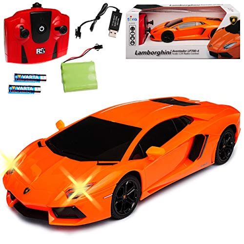 alles-meine.de GmbH Lamborgihini Aventador LP700-4 Coupe Orange 2,4 GHz RC Funkauto mit Beleuchtung und Akkupack 1/24 Siva Modell Auto mit individiuellem Wunschkennzeichen von alles-meine.de GmbH