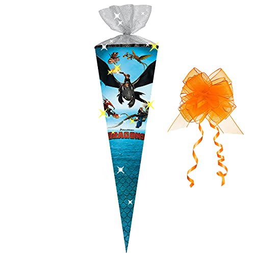 alles-meine.de GmbH Leucht - LED Effekt ! Schultüte - Dragons - Drachenzähmen leicht gemacht - 85 cm - eckig - incl. Schleife - Tüllabschluß - Zuckertüte - mit/ohne Kunst.. von alles-meine.de GmbH