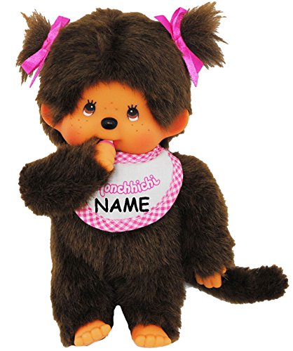 alles-meine.de GmbH Mädchen - Monchhichi - Lätzchen - ROSA/pink - 2 Zöpfe im Haar - incl. Name - 20 cm - Bekleidung ausziehbar - Plüschtier/Kuscheltier - Monchichi - SPOR.. von alles-meine.de GmbH