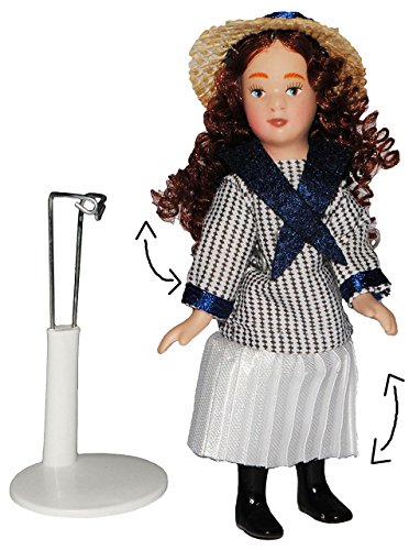 alles-meine.de GmbH Mädchen mit Marine Kleid - Puppe für Puppenstube - Maßstab 1:12 - Porzellan mit echten Haaren incl. Ständer - Biegepuppen Familie Biegepuppe Nostalgie Porzell.. von alles-meine.de GmbH