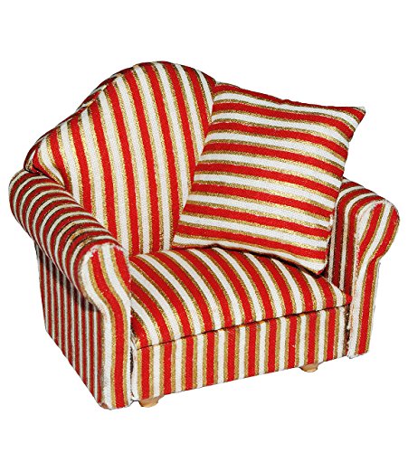 alles-meine.de GmbH Miniatur Sessel mit Kissen - für Puppenstube Maßstab 1:12 - rot weiß golden - gestreift - Puppenhaus Puppenhausmöbel Sofasessel Wohnzimmer Klein - für Wohnzim.. von alles-meine.de GmbH