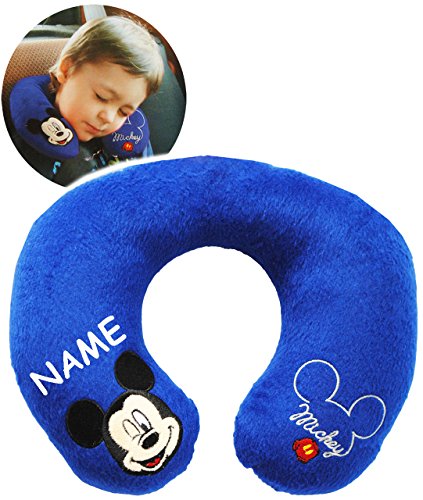 alles-meine.de GmbH Nackenkissen/Nackenrolle - Mickey Maus - incl. Name - Kissen für Auto/Kindersitz - Reisekissen/Reisehörnchen - z.B. Flugzeug/Auto - Zugfahrt - Nac.. von alles-meine.de GmbH