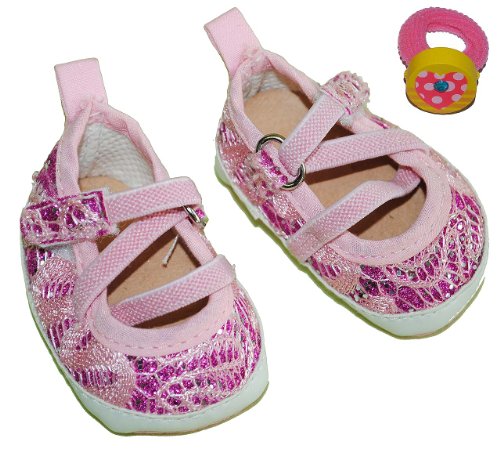alles-meine.de GmbH Puppen Ballerina pink rosa Schuhe für Gr. 38-45 cm Puppe 7,3 cm lang Glitter - incl. Haargummi für die Puppe - Puppenschuhe Schuh Puppenschuh von alles-meine.de GmbH