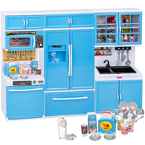 alles-meine.de GmbH Puppenhaus Möbel - Sound & Licht - 31 cm groß - Geschirrspüler + Mikrowelle + großer Kühlschrank/Küchenschrank + Spüle - mit Zubehör - Miniatur Puppenstube .. von alles-meine.de GmbH