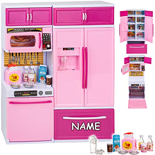 alles-meine.de GmbH Puppenhaus Möbel - Sound & Licht - 31 cm groß - Geschirrspüler + Mikrowelle + großer Kühlschrank/Küchenschrank - inkl. Name - mit Zubehör - Miniatur Puppens.. von alles-meine.de GmbH