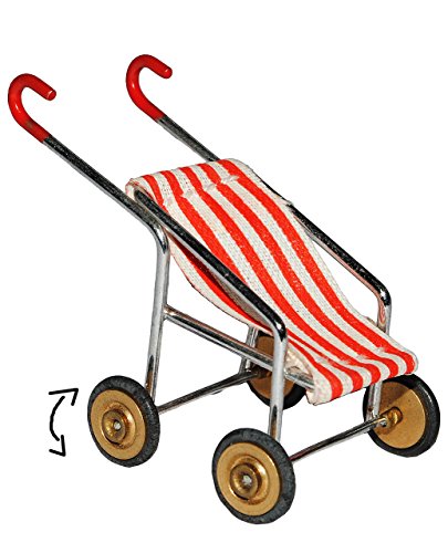 alles-meine.de GmbH Puppenwagen/Buggy - rot weiße Streifen - für Puppenstube Miniatur - Maßstab 1:12 - Kinderwagen - Geldgeschenk zur Geburt - Puppenhaus/Puppenhausmöbel - Ki.. von alles-meine.de GmbH