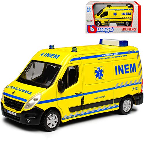 alles-meine.de GmbH Renautl Master III INEM Ambulance Krankenwagen Gelb 3. Generation Ab 2010 1/50 Burago Modell Auto mit individiuellem Wunschkennzeichen von alles-meine.de GmbH